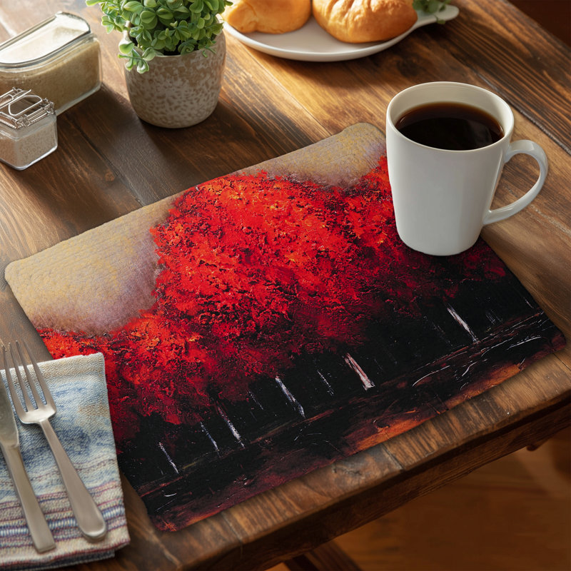 Black Braided Polyester Placemat - Red Dark Trees Home Decor