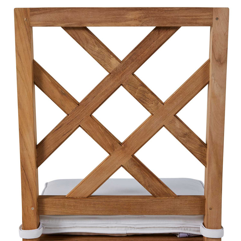 Haley Patio Dining Side Chair with Cushions, Natural Teak, Natural White, Welt