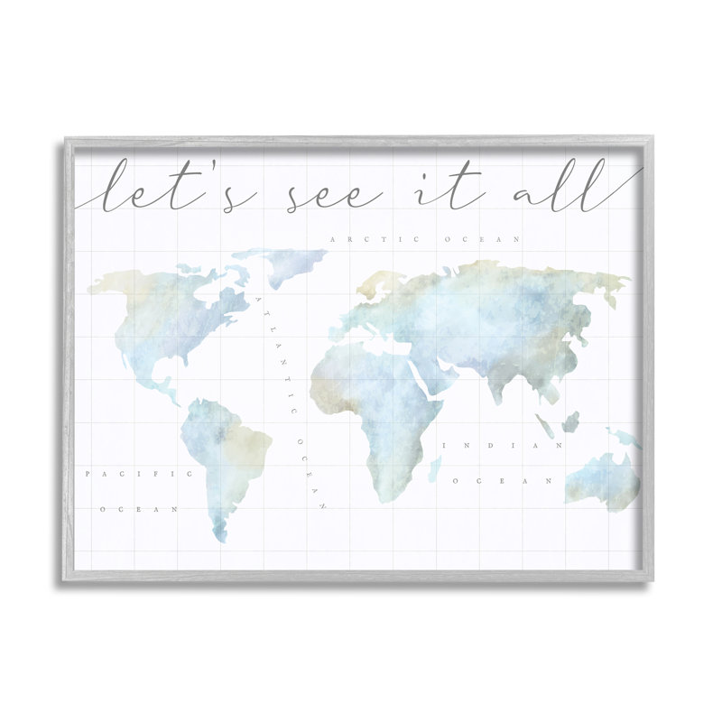 «Let's See It All World Map» encadrée sur bois par Lil 'Rue, impression, L 11 po x H 14 po, Estampe numérique Farmhouse