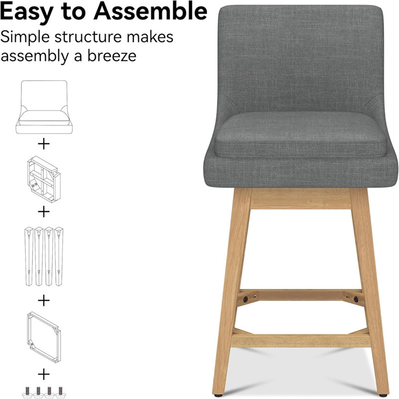 Bar Height Swivel Bar Stools Set Of 4, Upholstered Fabric Counter Kitchen Island Barstools With Back, 26.8" H Seat Height, Solid Wood Legs