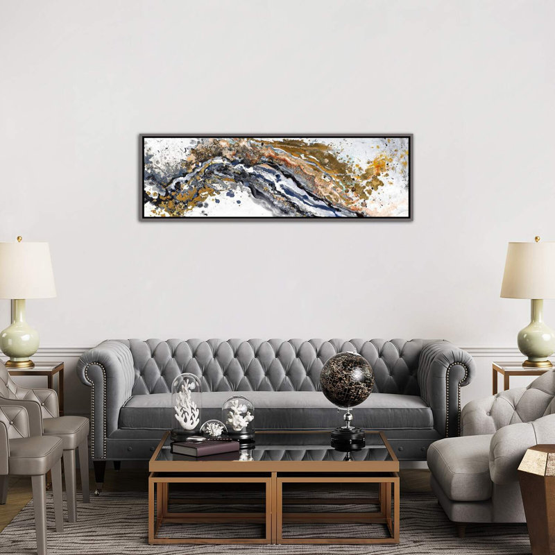 «Turbulence» par Patricia Pinto, impression sur toile tendue, H 24 po x l 72 po x P 1,5 po, Toile avec cadre en bois gris