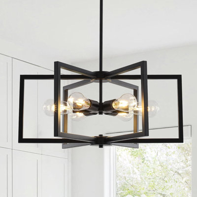 Lustre moderne de style campagnard avec 6 lumières, luminaire suspendu géométrique en métal pour la salle à manger, l'îlot de cuisine, l'entrée, la chambre à coucher, la hauteur réglable
