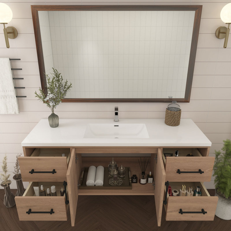 Victoria 59.05'' Single Bathroom Vanity with Acrylic Top, Red Oak