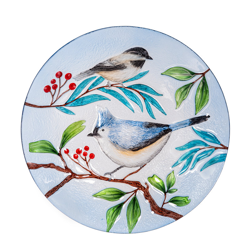 Snowbird Birdbath, Glass Snowbirds, 18"