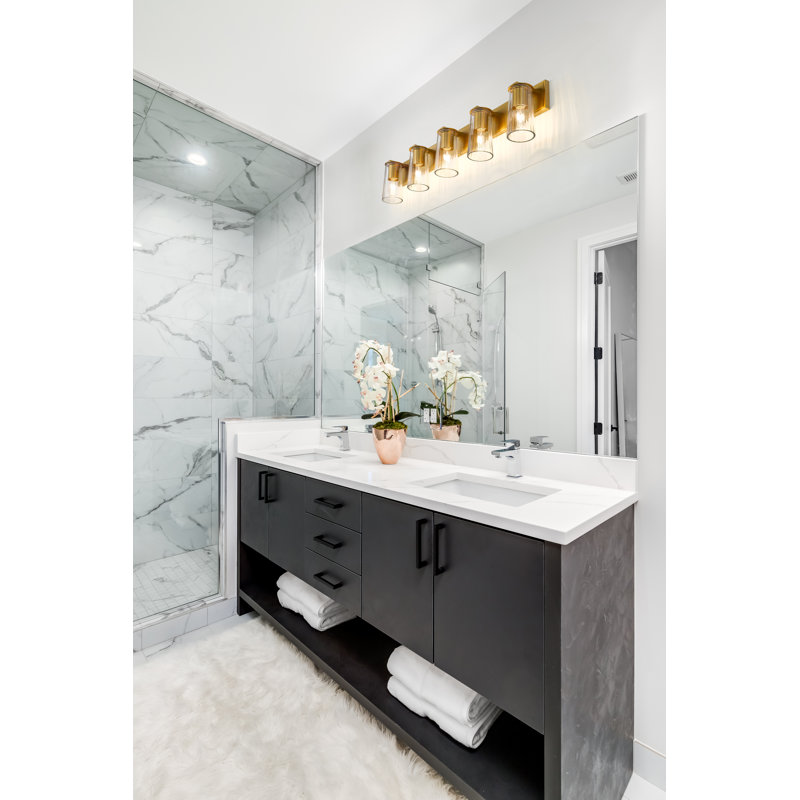 Meuble-lavabo 5 lumières Esma, Or