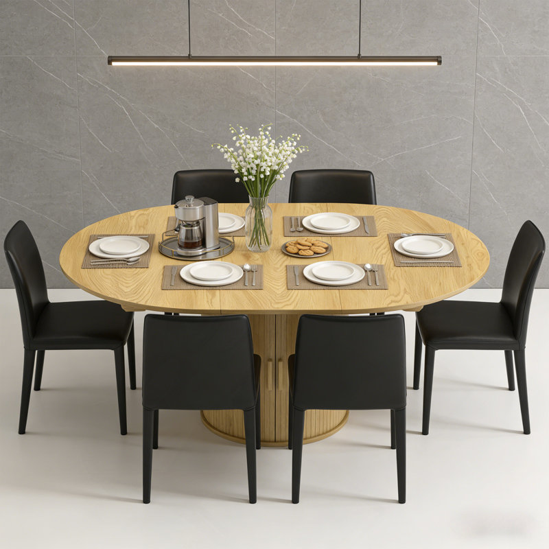 Table de rangement avec rangement, table de salle à manger extensible, Bois naturel