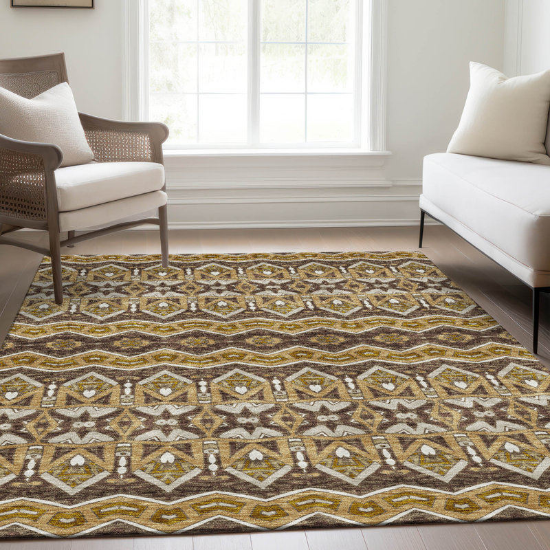 Tapis doré Prisco lavable à la machine de qualité supérieure, Rectangulaire 3 pi x 5 pi