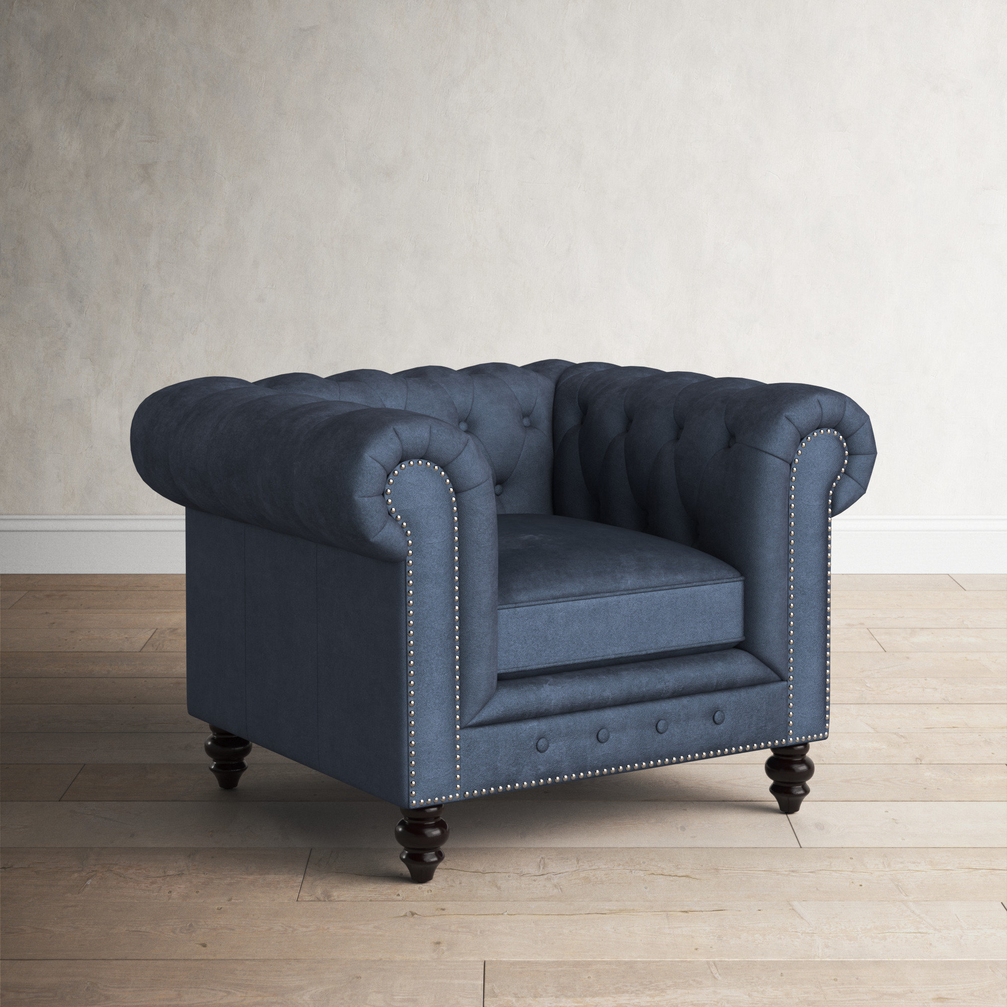 Ophelie Upholstered Chesterfield Chair, Navy Blue Velvet