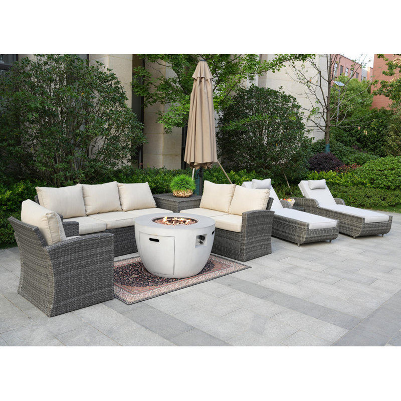 - Person Patio Conversation Set with Cushions, Beige, Gray