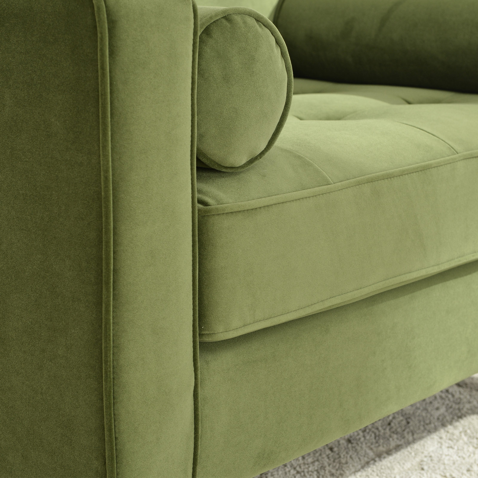 Geo Linen Armchair, Olive Green Velvet