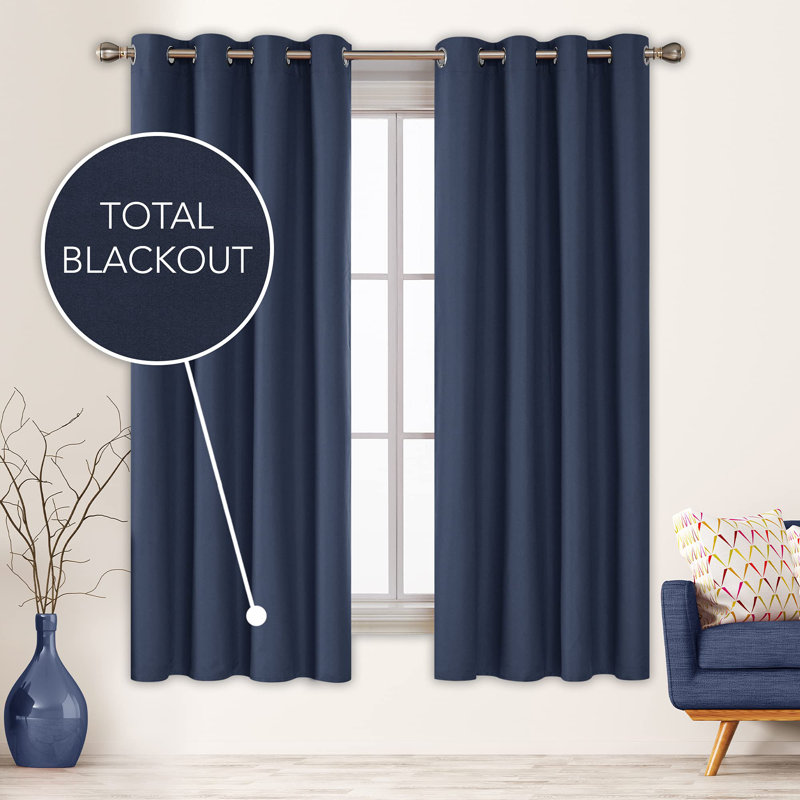Total Blackout Composited Thermal Insulated Grommet Curtain Panels (Set Of 2), Navy Blue, 52" W x 72" L