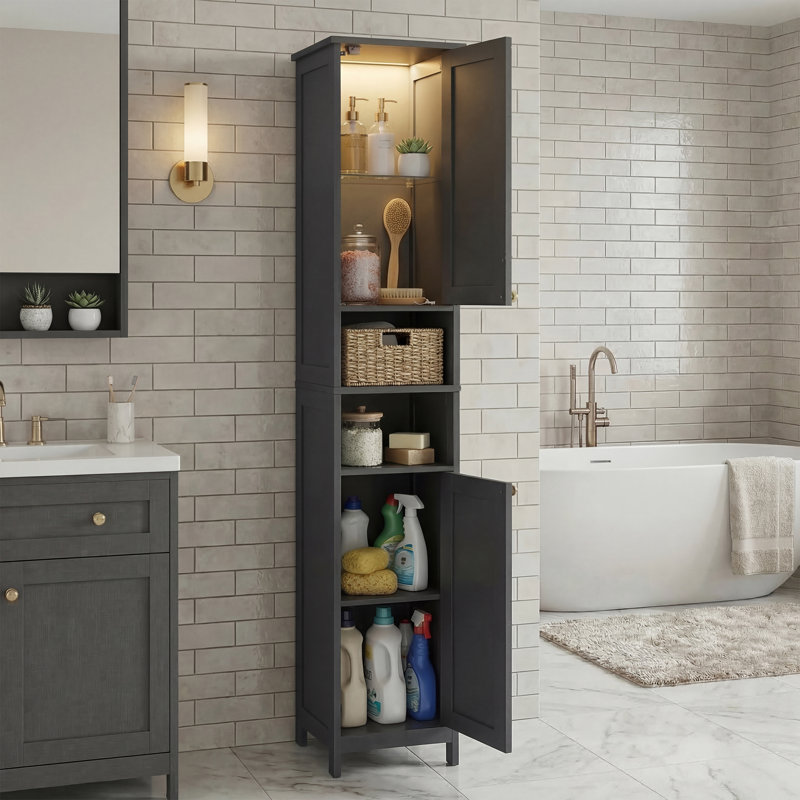 Armoire de rangement avec lumières Evadean, Noir, H 67 po x l 12 po x P 12 po