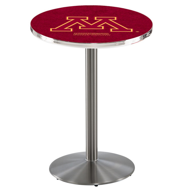 Round Metal Base Dining Table, Stainless Steel, University of Minnesota