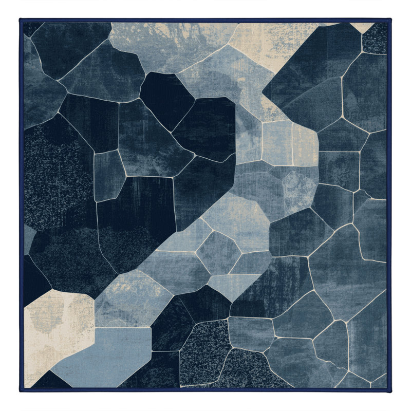 Tapis bleu moderne et contemporain lavable à la machine Pauleta, Carré 5 pi