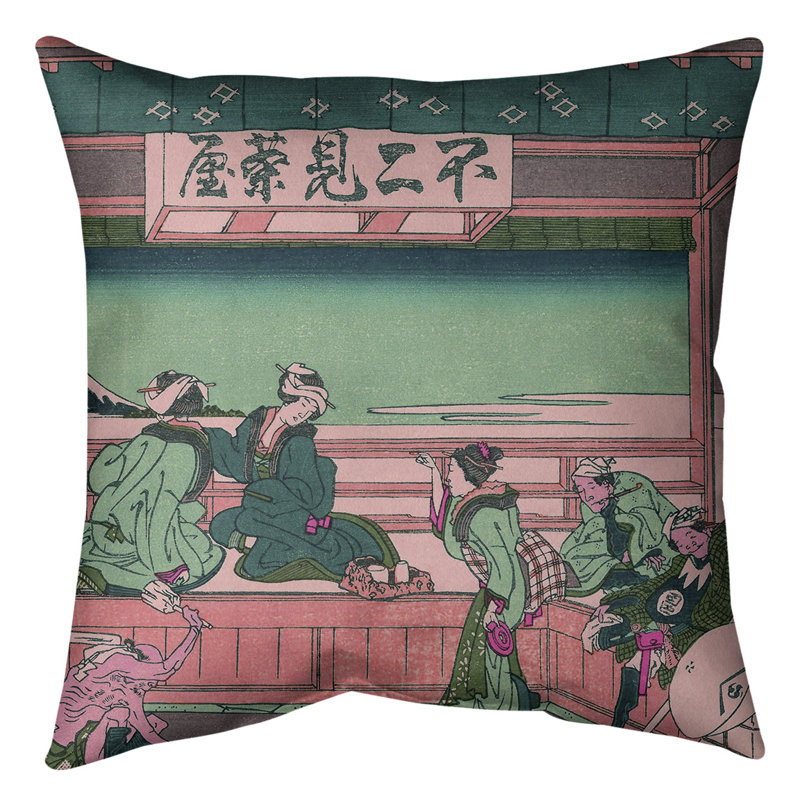 Coussin Yoshida at Tokaido, 40 po x 40 po, Rose/vert