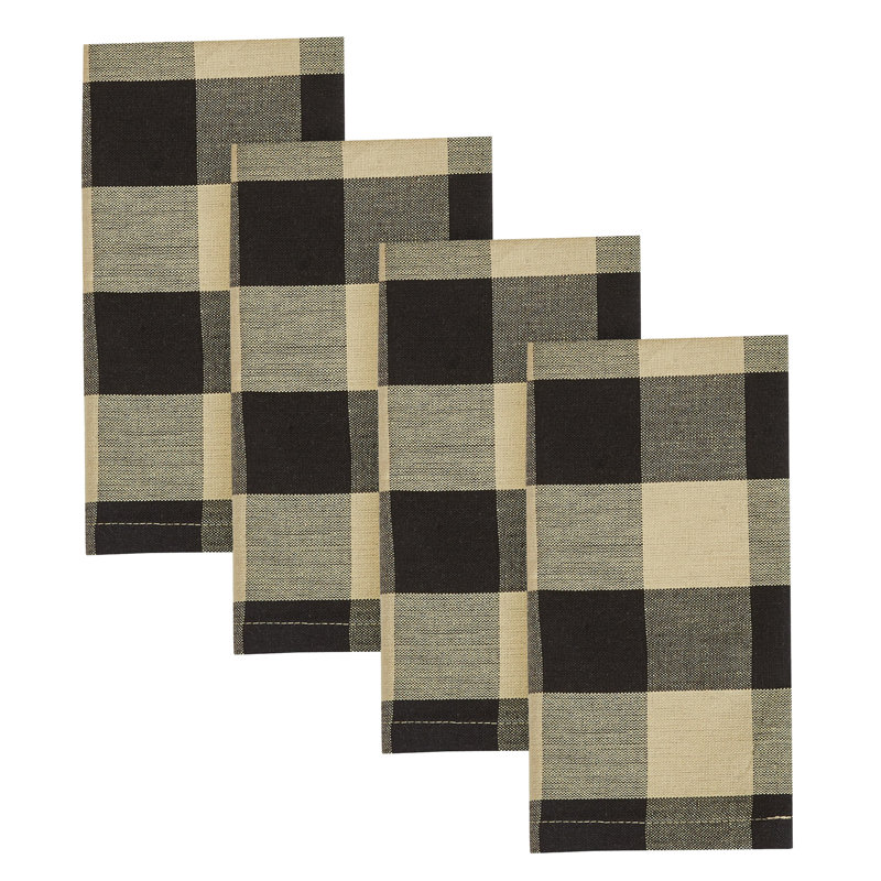  Ensemble de 4 serviettes Black Buffalo Check, Noir/crème