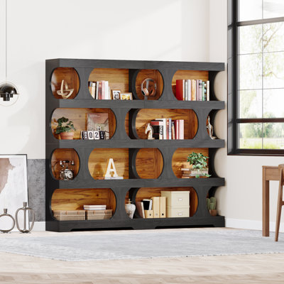 71" Tall Bookcase, 4-Tier S-Shaped Bookshelf