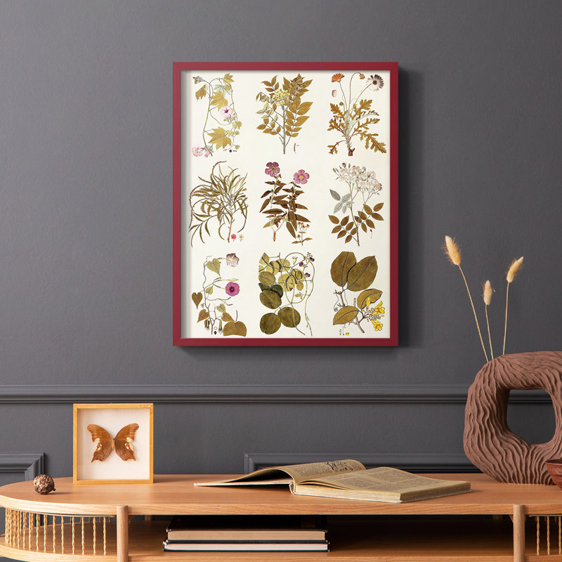 Antique Floral Grid II, reproduction encadrée - bois massif, Rouge, H 10 po x l 8 po