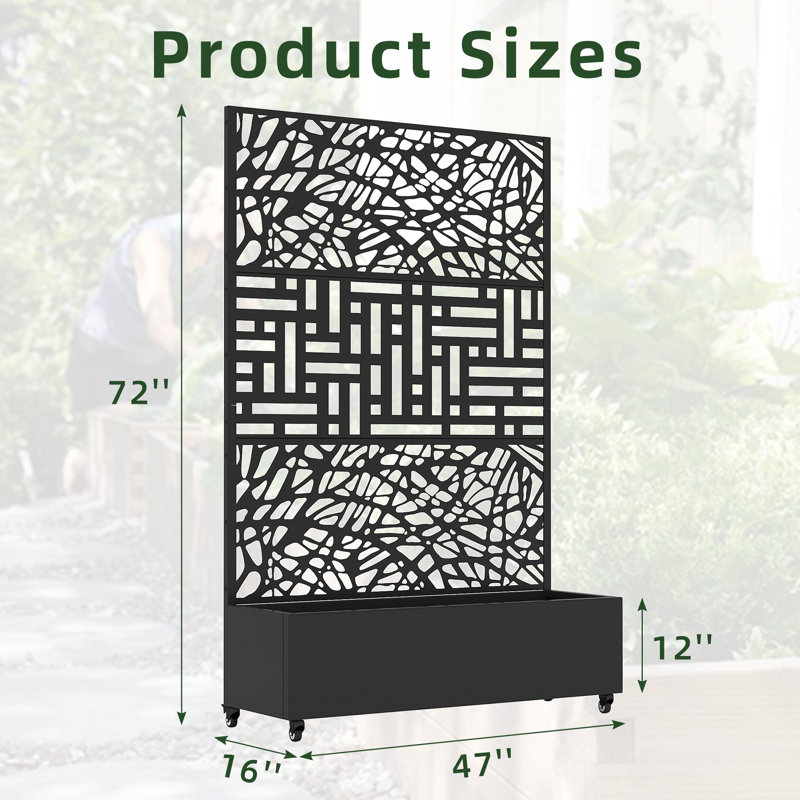 Indoor/Outdoor/Decor/Garden Two-Tone Planter Box with Lattice Panel Trellis Privacy Screen, 1