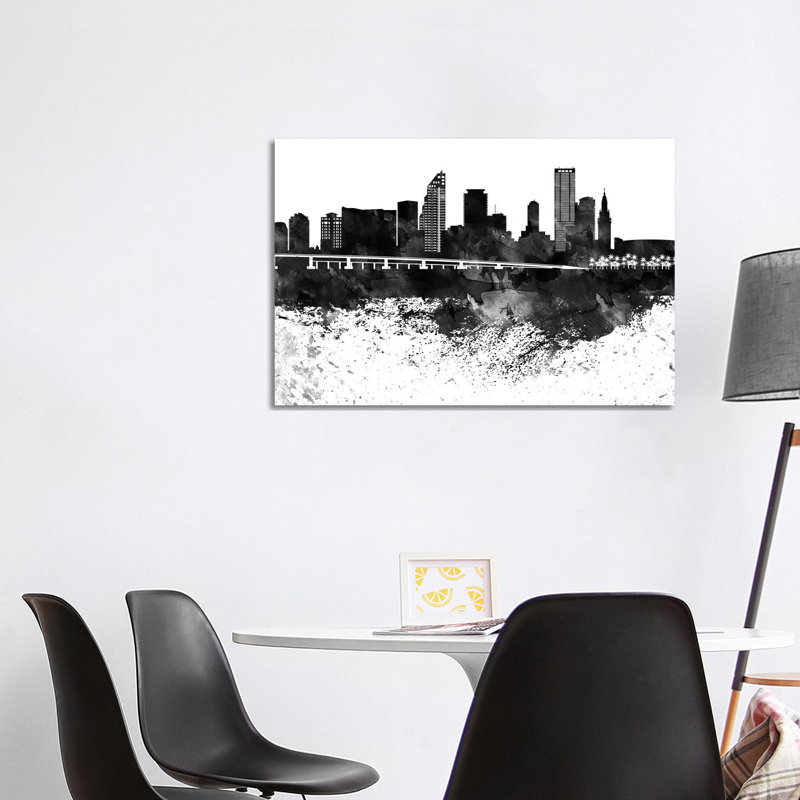 Miami Black & White Drops Skyline by Wall Decor Addict - Wrapped Canvas Painting, 101.6 cm H x 66.04 cm W x 3.175 cm D