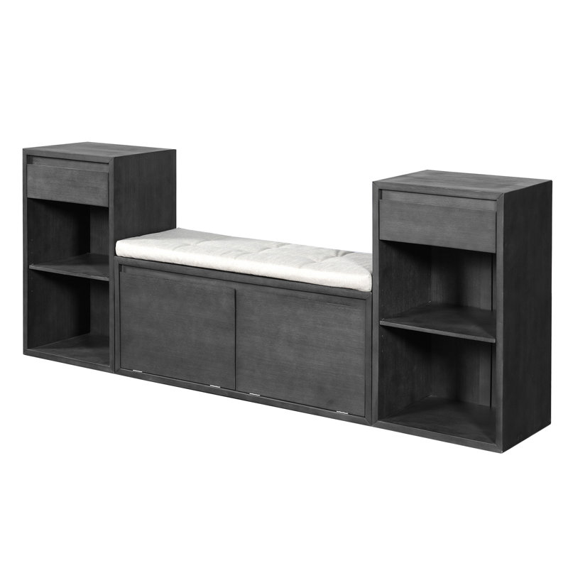 Banc de rangement étroit pour chaussures avec siège à coussin, Grey
