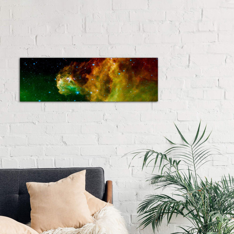 Stars Emerging From Orion's Head (Spitzer Space Observatory) - Floater Frame Panoramic Print on Canvas, White Framed Canvas