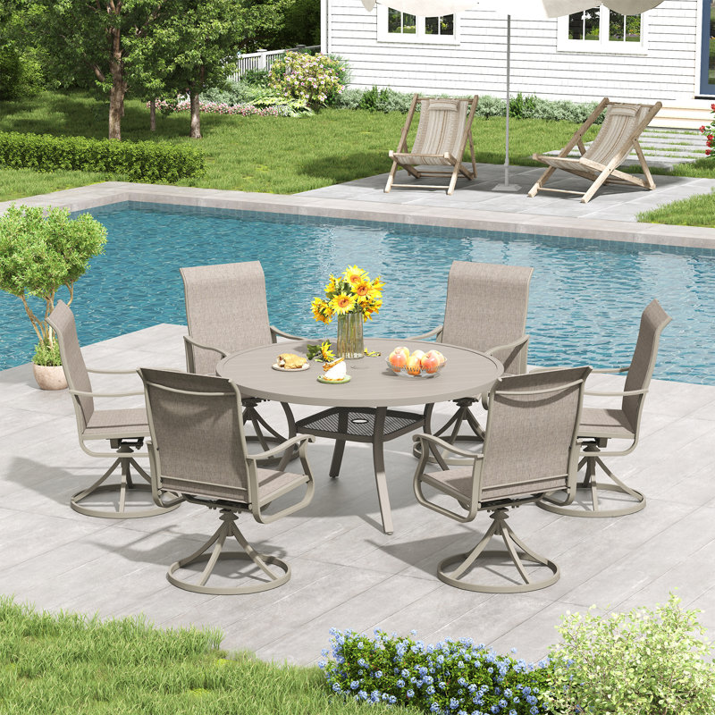 6-Person Outdoor Dining Set, Cream/Cream