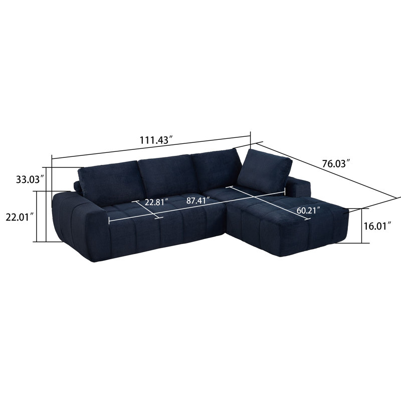 Canapé modulaire rembourré en fausse fourrure Boneless, Orienté à droite, Imitation fourrure bleu foncé