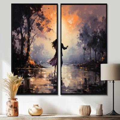 Romantic Couple Landscape Dancing In Park II - Green Traditional Canvas Prints