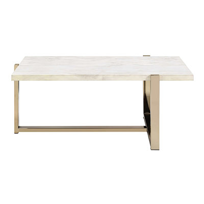 Table de bout contemporaine contemporaine en simili marbre blanc et champagne