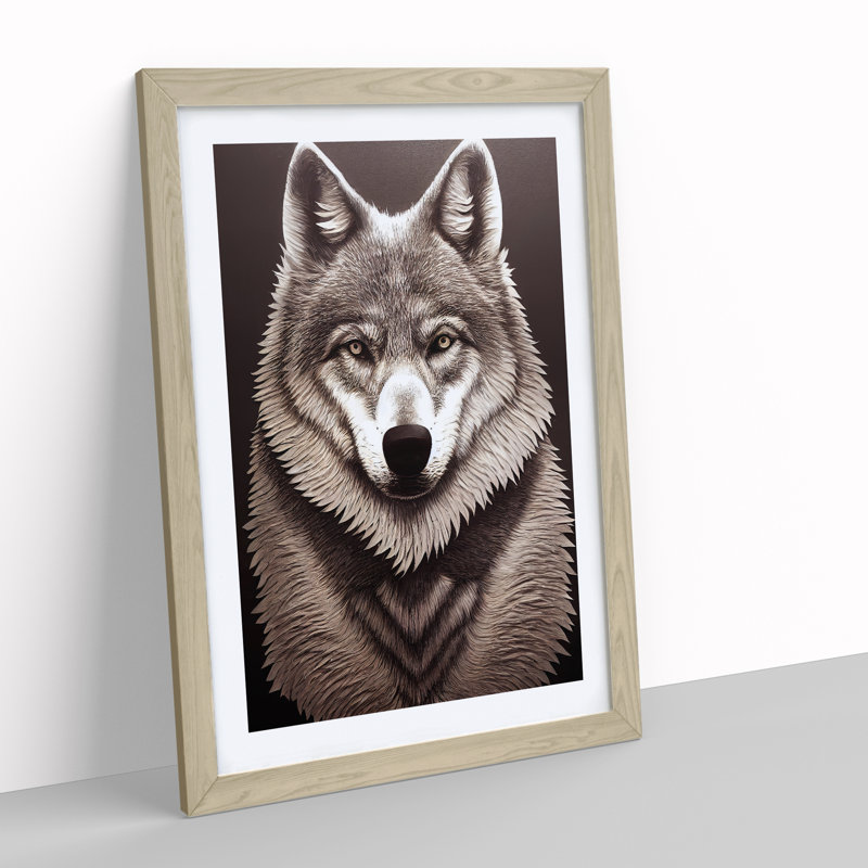 Amazing Wolf - Wall Art, 66cm H x 48cm W, Oak Framed Paper, White