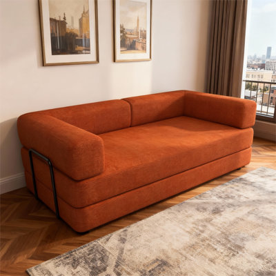 Canapé-lit pliable 82,9 po 4-en-1 sans cadre avec cadre en métal pour usage domestique et commercial, orange
