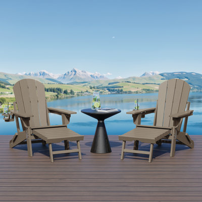 Laguna Outdoor Folding Adjustable Adirondack Chair With Cup Holder & Hideaway Ottoman (Set Of 2)