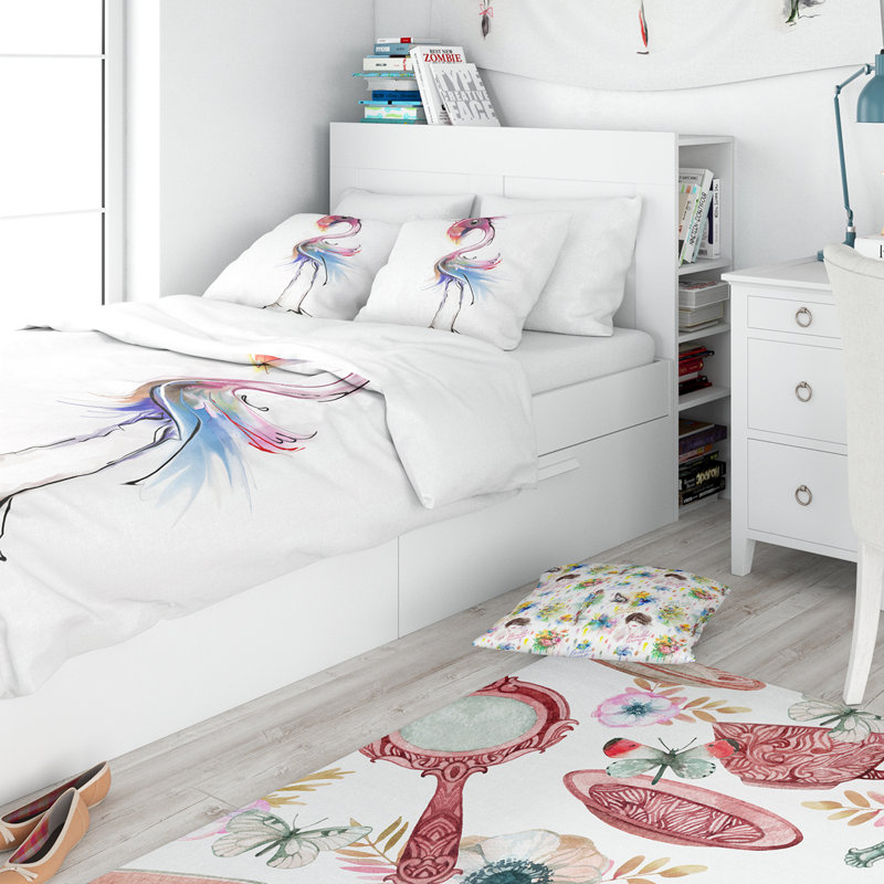 Ensemble de housse de couette designart flamant rose illustration, Housse de couette grand + 2 taies décoratives