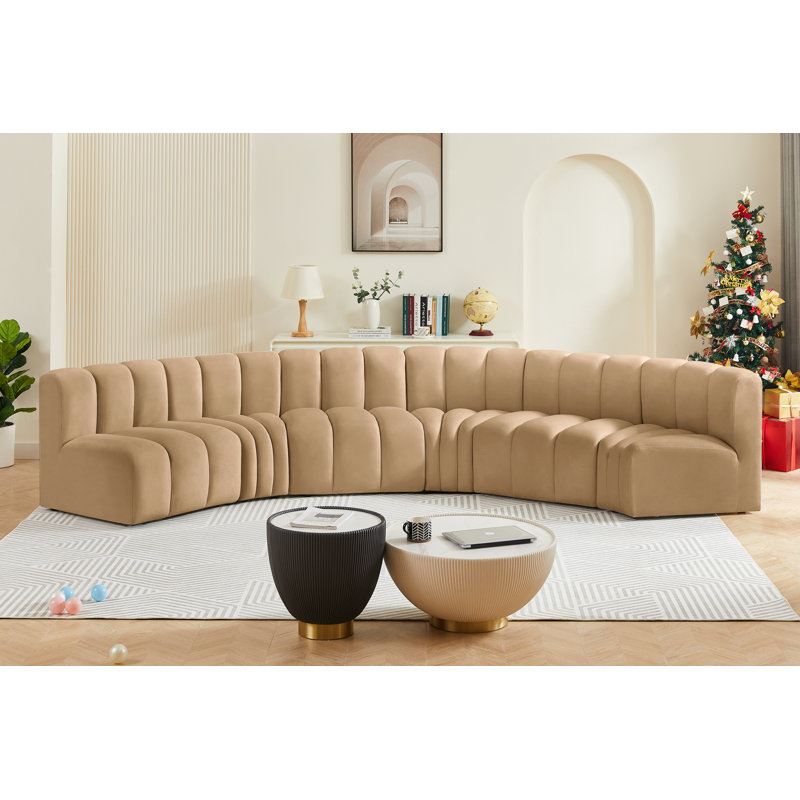 Huxleigh Upholstered Curved Sectional Reversible, Camel Velvet