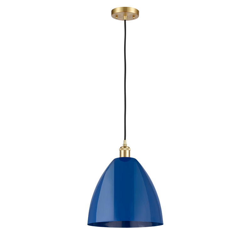 Luminaire suspendu conique 1 lumière, Bleu, H 14,75 po x l 12 po x P 12 po, Or satiné