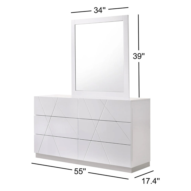 Mchenry 6-Drawer Dresser with Mirror , Bright White/Silver
