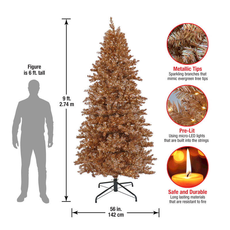 Rose Gold Fir Flocked/Frosted Christmas Tree with LED Lights, 9 Ft