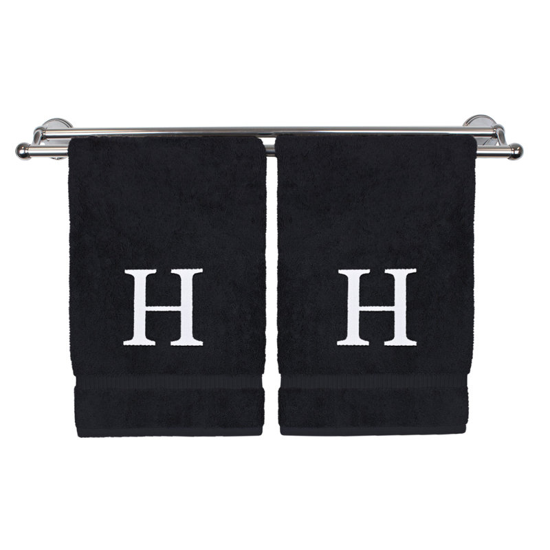 Essuie-mains monogrammés - ensemble de 2 - lettre bloc, Noir / blanc, H
