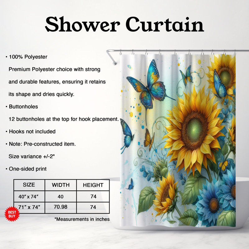 Rideau de douche flottant 1 pièce, H 74 po x l 71 po