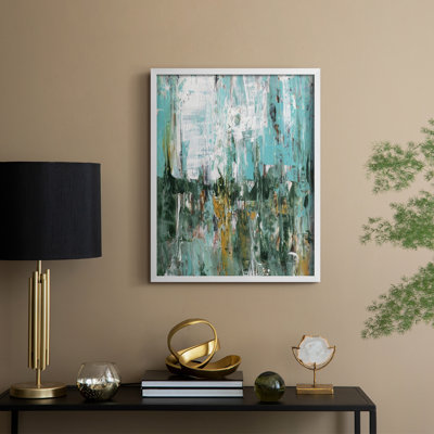 «Abstract Turquoise Forest I», reproduction encadrée - bois massif