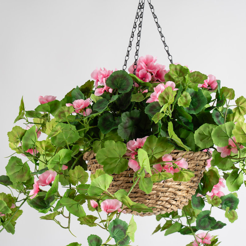 80cm Faux Geranium Hanging Basket, Pink