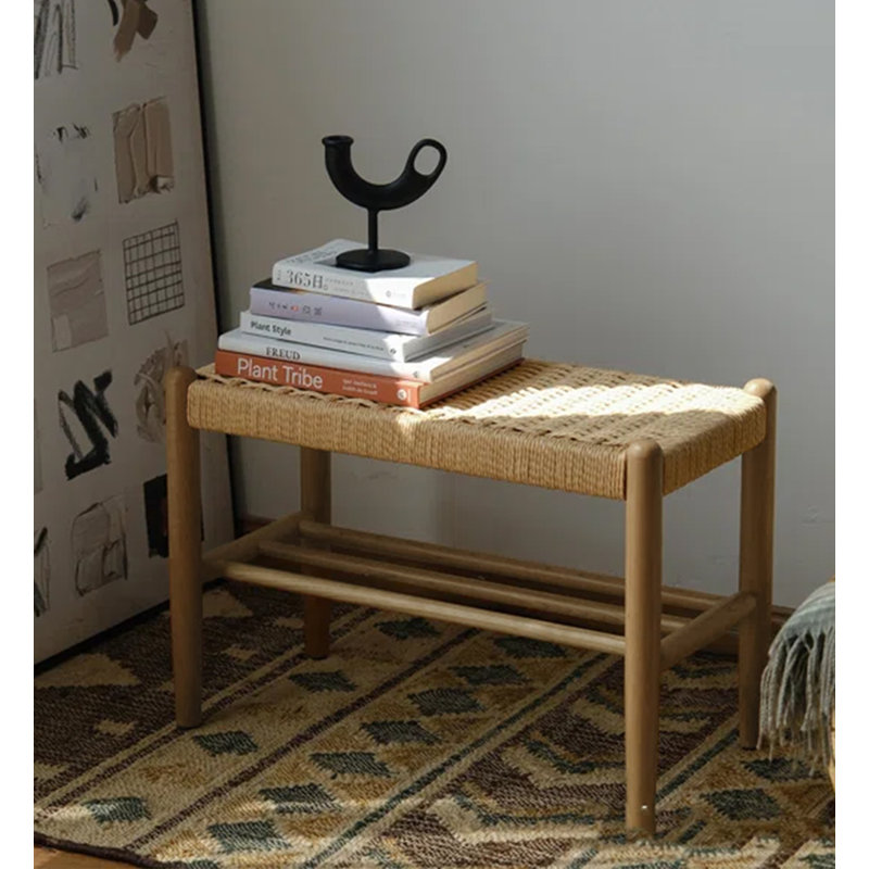 Banc à chaussures scandinave en bois massif tissé à corde, Chêne / naturel 