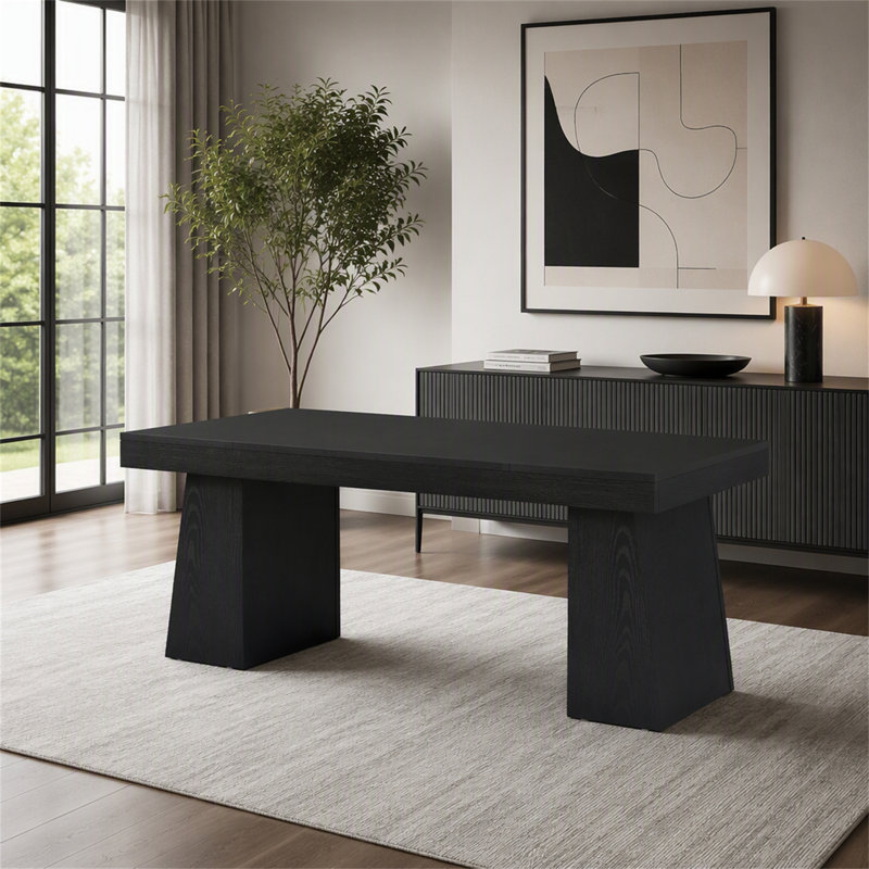 Bureau de direction 55 po, bureau d'ordinateur moderne avec double base trapézoïdale, Black