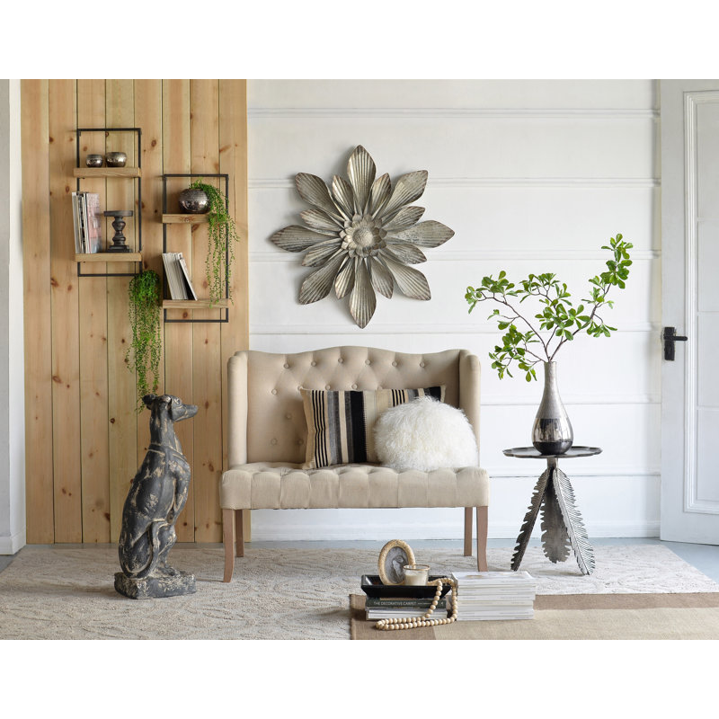 12x6x27" Iron and Wood Wall Shelf With Two Shelves