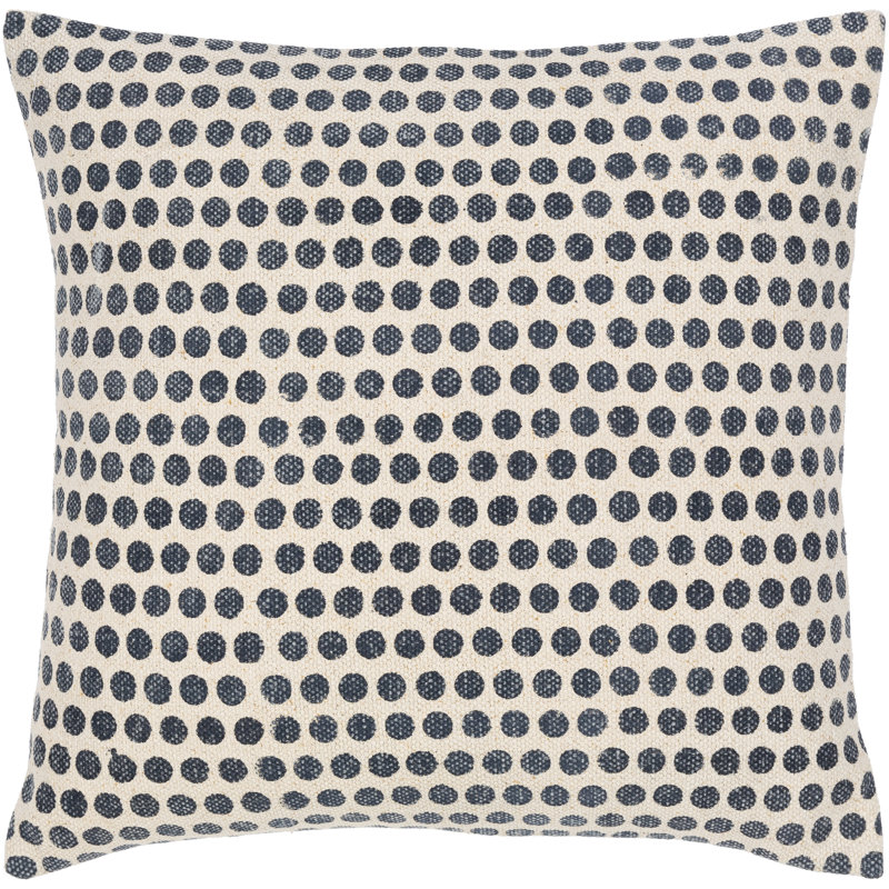Oreiller carré en coton Zetta, Beige clair / bleu foncé, Duvet, 20 po x 20 po