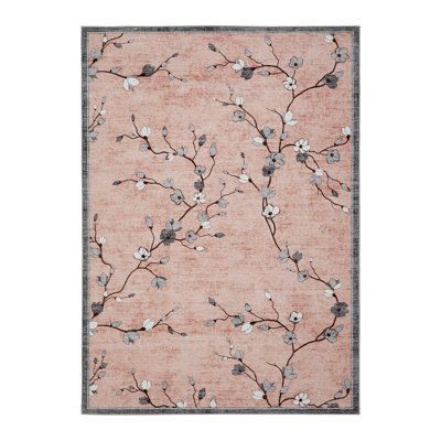 Area Rug for Living Room, Vintage Floral Rug, Washable Non Slip & Low Pile Carpet for Living Room, Bedroom, Dining Room