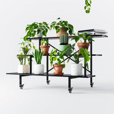Zhongma 3 Tier Mobile Metal Plant Stand with Wheels, 660 LBS Sturdy Load Capacity Freestanding Plant Holder, Indoor Outdoor Display Rack for Patio & Home, 35.43"L x 26"W x 26"H