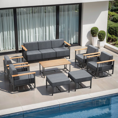 Ensemble de conversation moderne pour 7 à 9 personnes avec 4 chaises pivotantes Coan