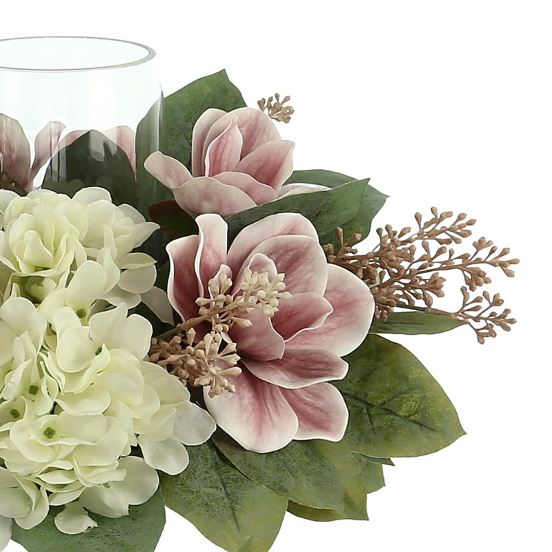 Artificial Hydrangea and Peony Arrangement in Glass Vase